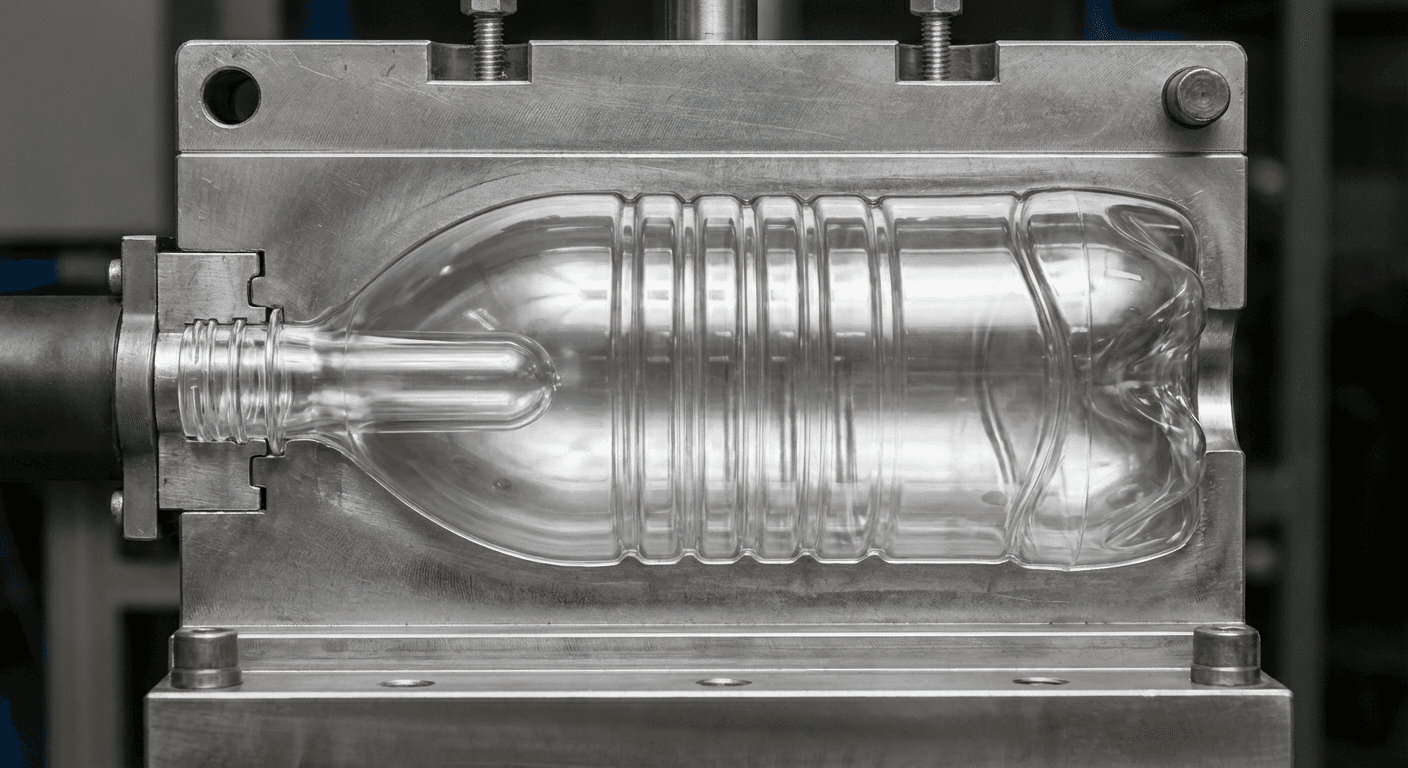 A plastic bottle injection molded 