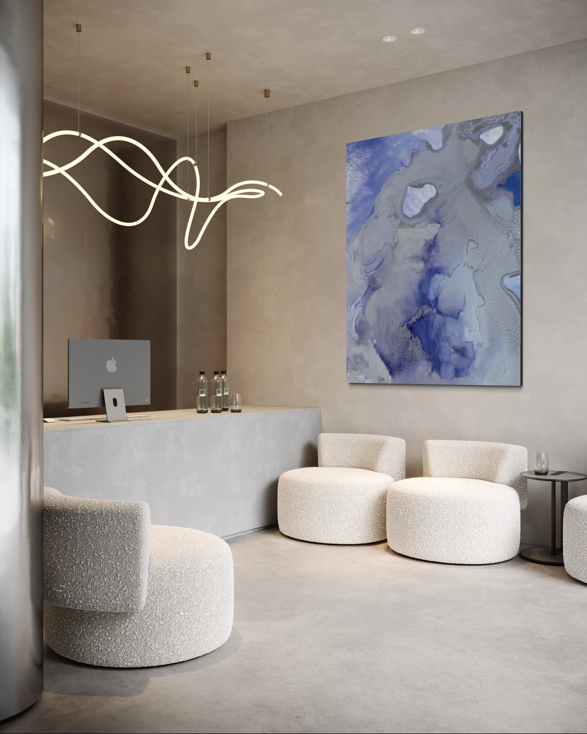 A museum room with a collection of framed paintings in gold frames on a dark wall