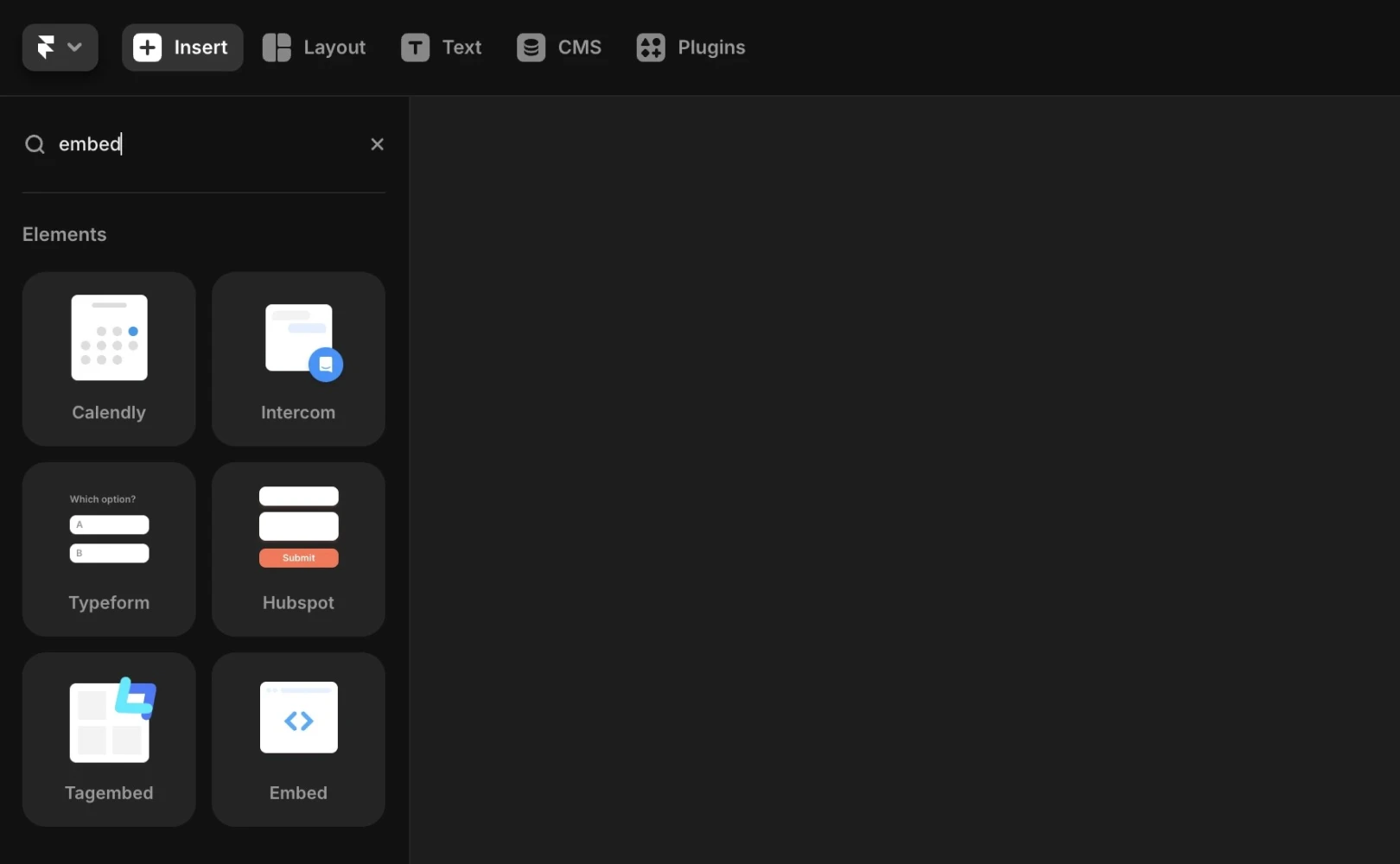 Framer에서 Embed를 눌러 컴포넌트를 추가하는 방법을 설명합니다.