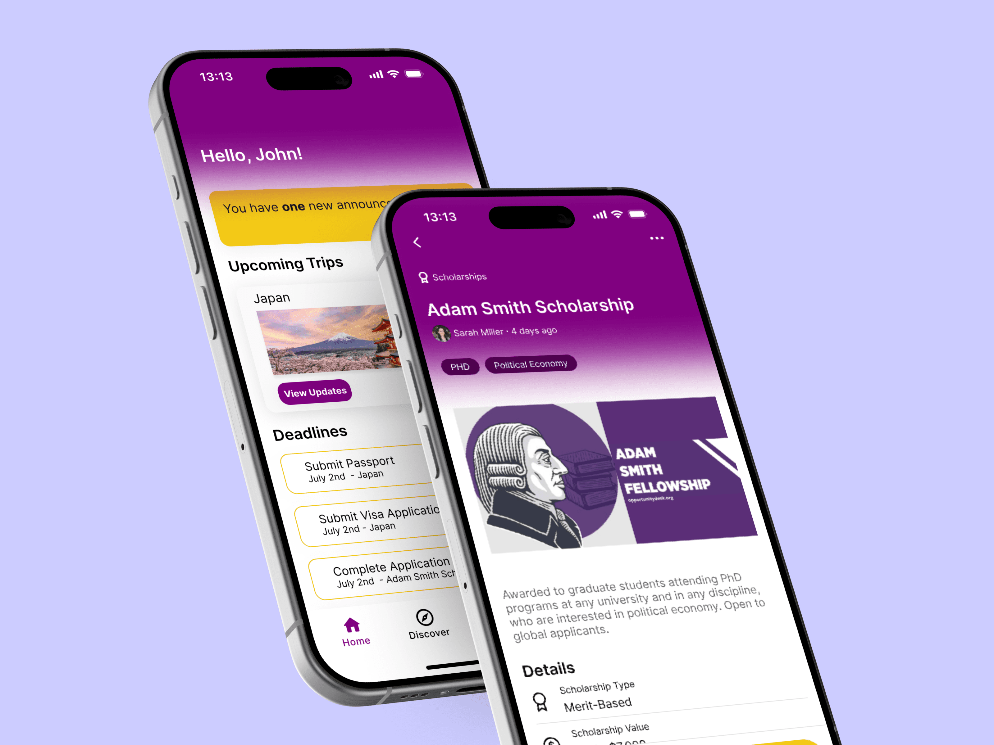 2 iPhones with a prototype of the EMIC mobile application design