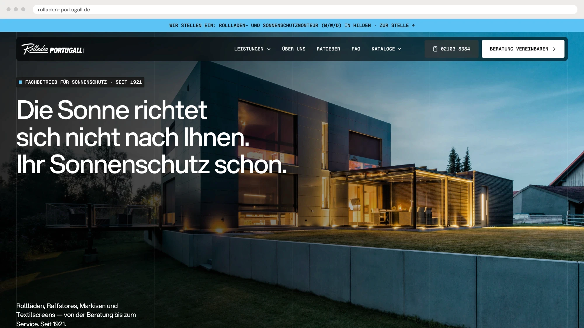 Startseite von Rolladen Portugall nach dem Relaunch