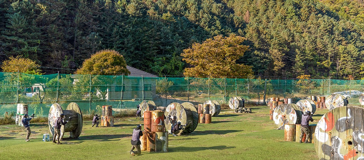 Drone shot of a running track at night