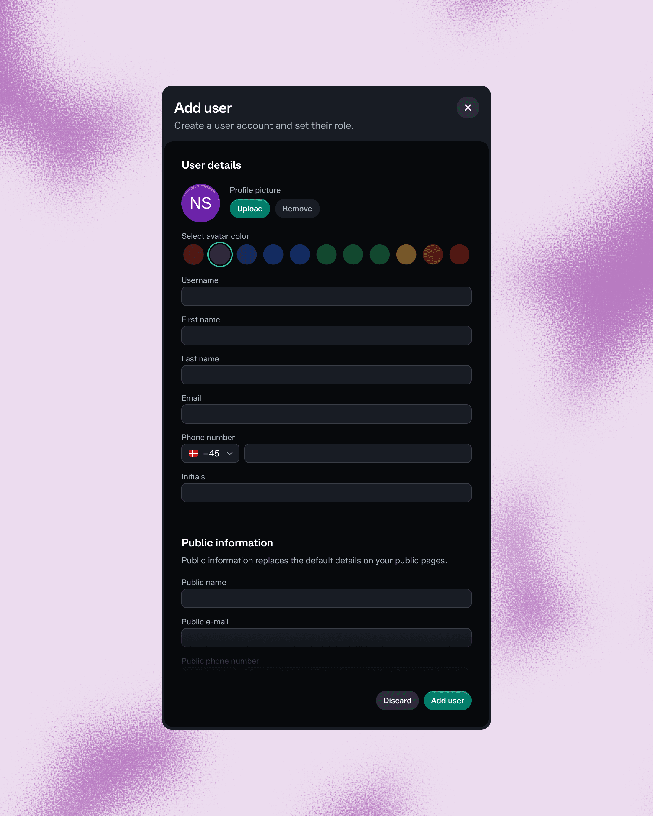 Drawer showing how to create a new user.