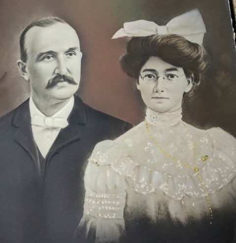   Calvin ‘Cal’ and Christine Gilman’s wedding portrait. March, 1903  