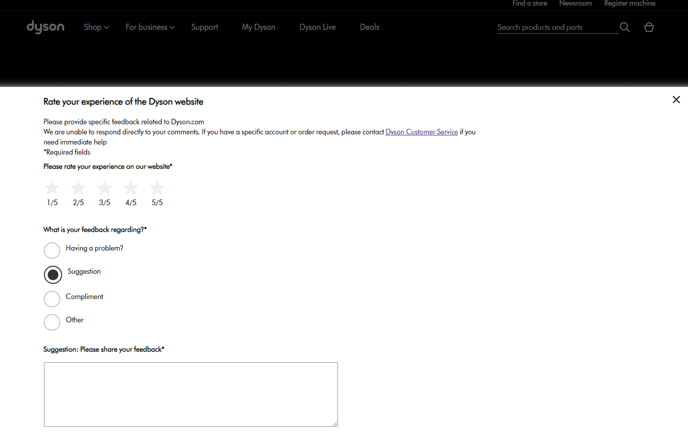 dysons-website-feedback-form