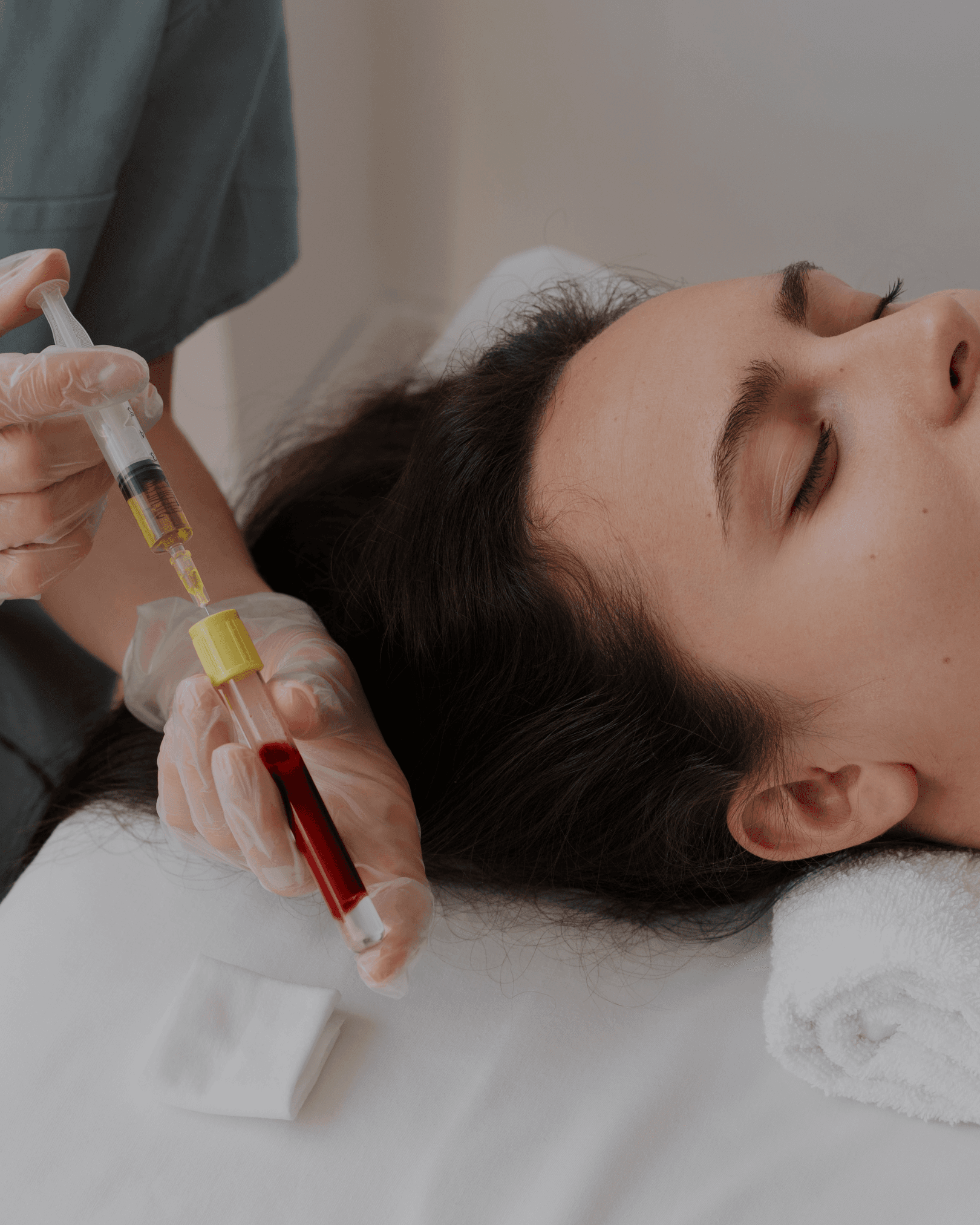 Smiling man touching his hair after PRP restoration treatment, representing non-surgical therapy to stimulate growth and improve hair thickness.
