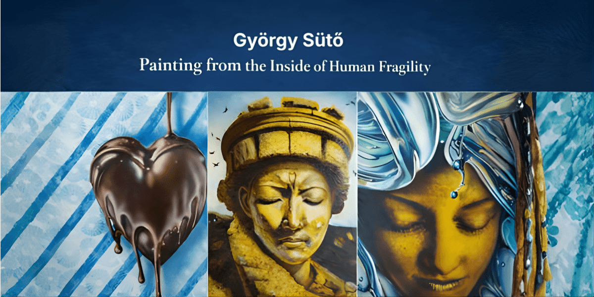 Three symbolic paintings by György Sütő exploring human fragility, emotion, and inner life through surreal, airbrushed portraits.