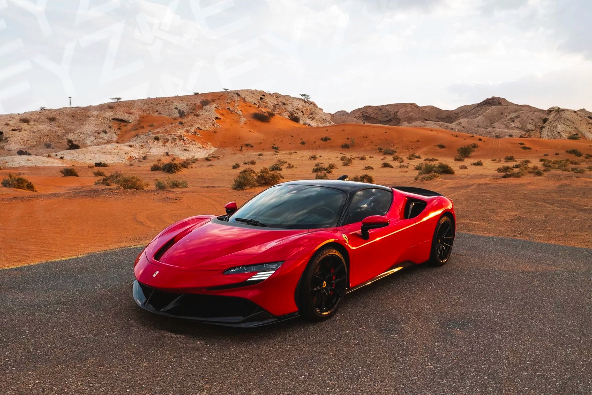 Vue extérieure Ferrari SF 90 Rouge – Location Supercar à Dubaï | Keyz Rent
