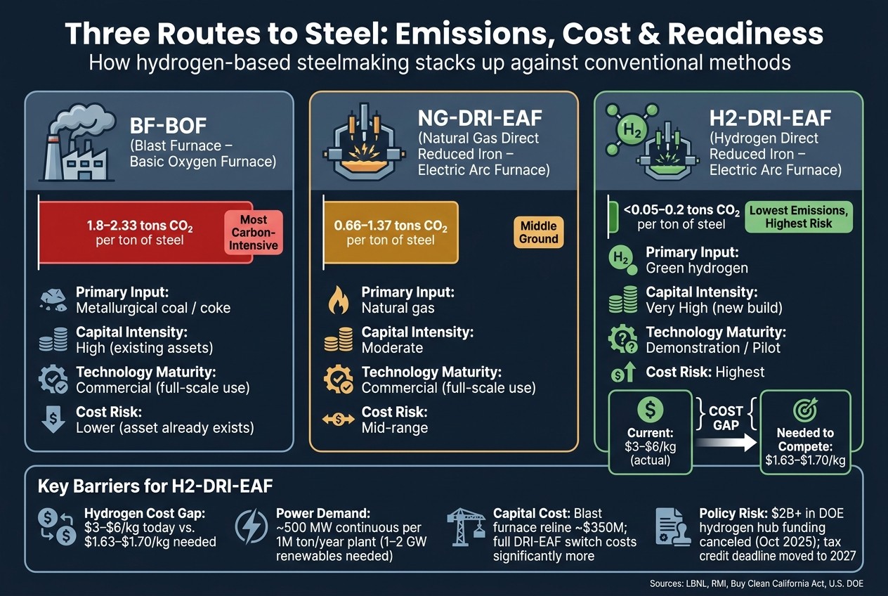 Hydrogen vs. Traditional Steelmaking: Emissions, Cost & Maturity Compared