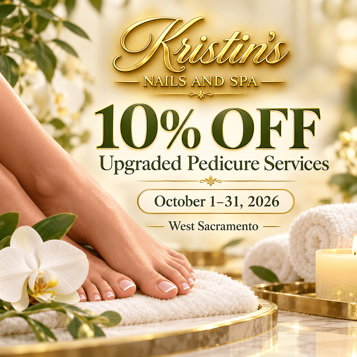 10% off upgraded pedicure services