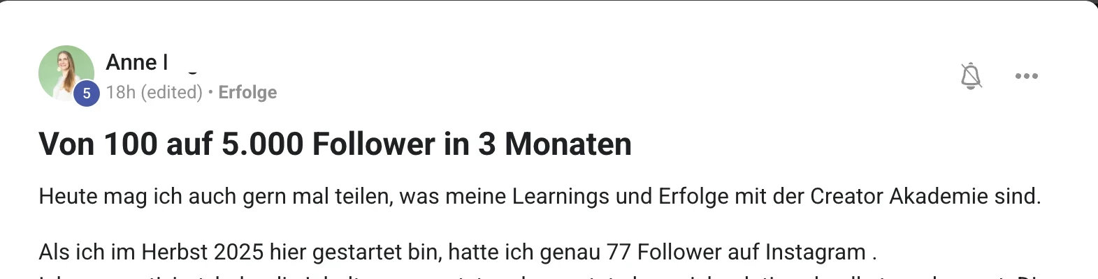 Erfolgsbericht KI Creator Akademie: Anne wächst in 3 Monaten von 100 auf 5.000 Follower