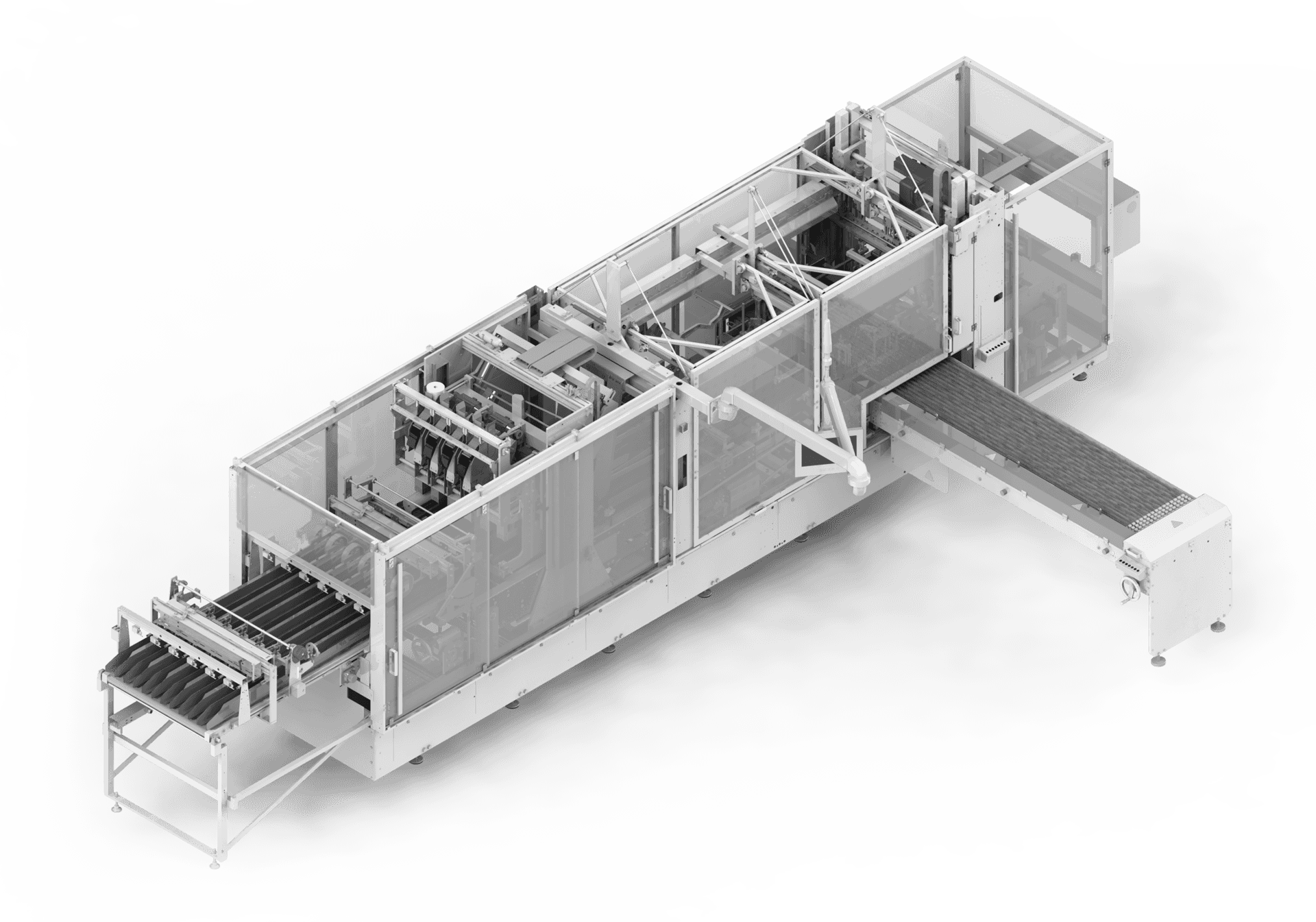 Industrielle Verpackungsmaschine im Betrieb. Automatische Anlage für effiziente Produktion.