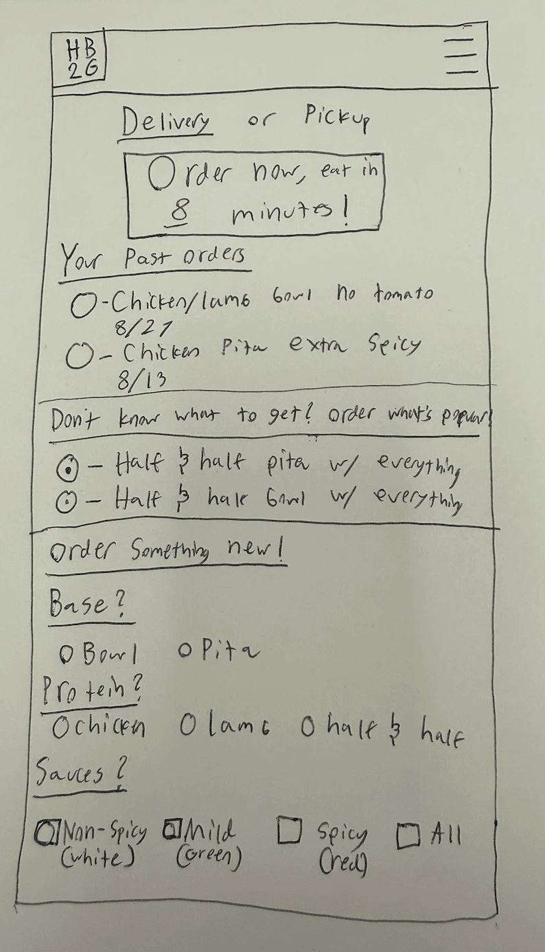 One large sketch of order customization page