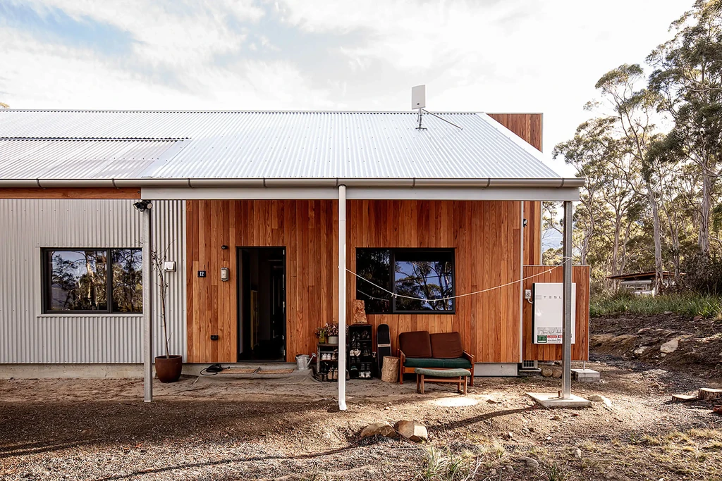 Corrugated Cabin, a timber and corrugated iron home at Leslie Vale, Tasmania