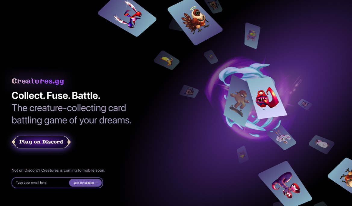 Creatures.gg. Collect, Fuse, Battle.