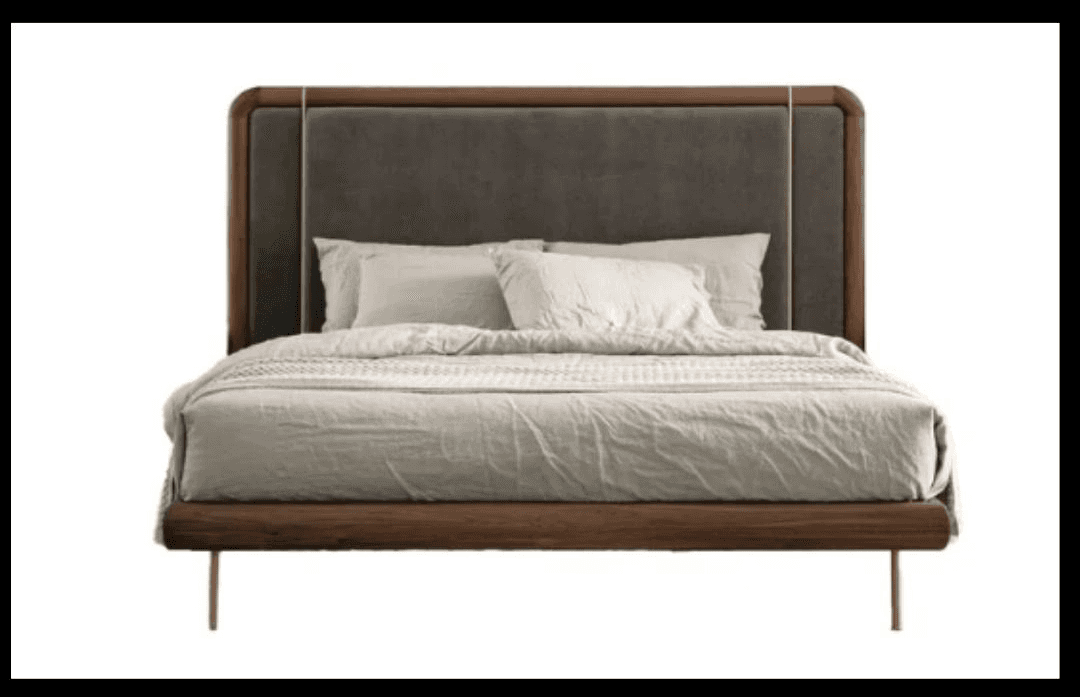 Thick cushioned bed with structured modern design.