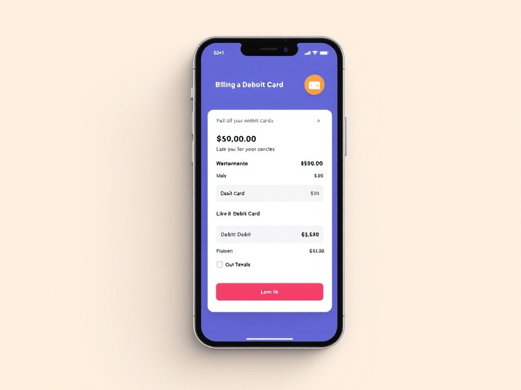 Mobile payment app UI on iPhone displaying billing and debit card options for seamless digital transactions.