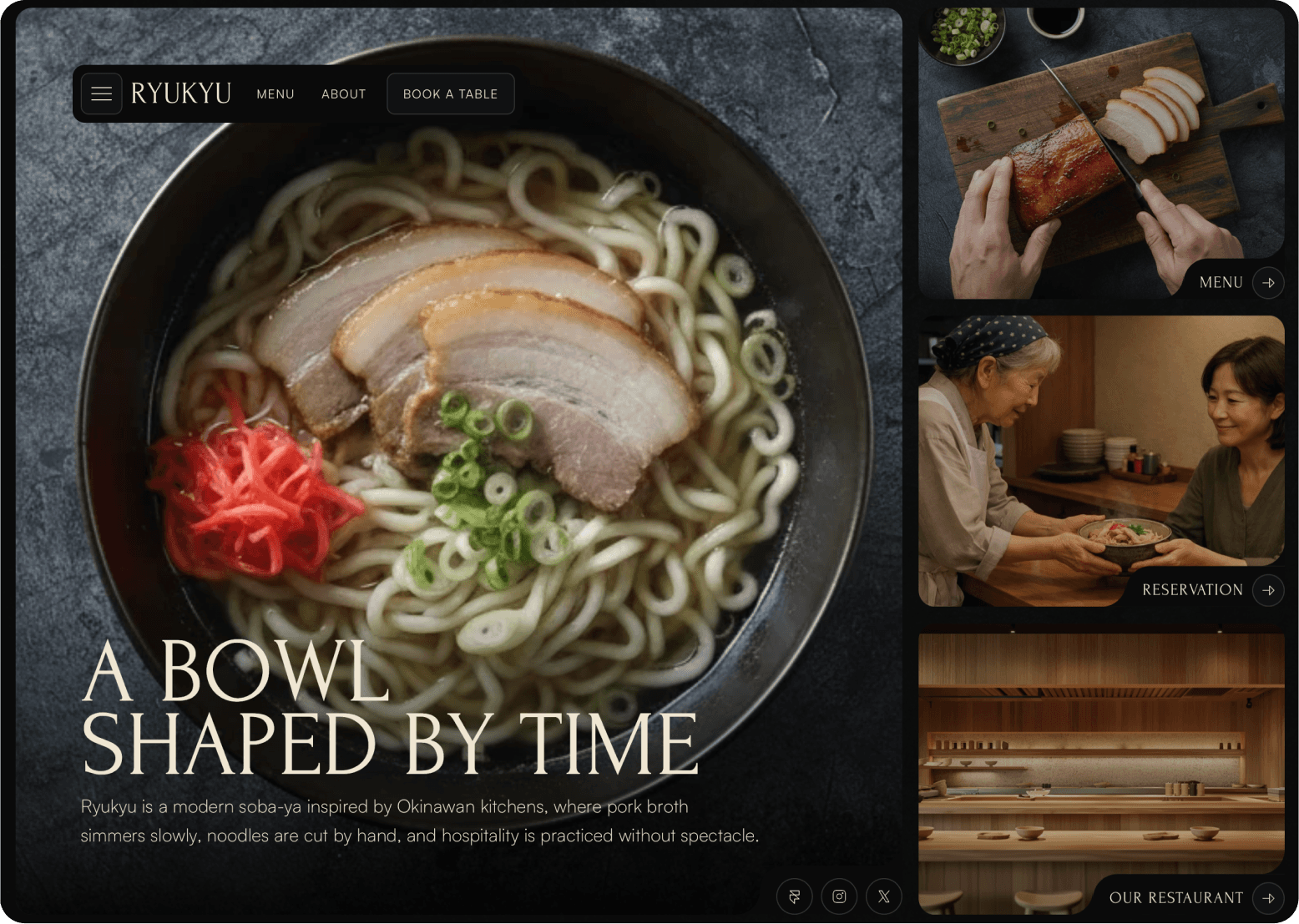 Hero section of a ramen shop website, a mock project designed by NeatlyReckless creative studio
