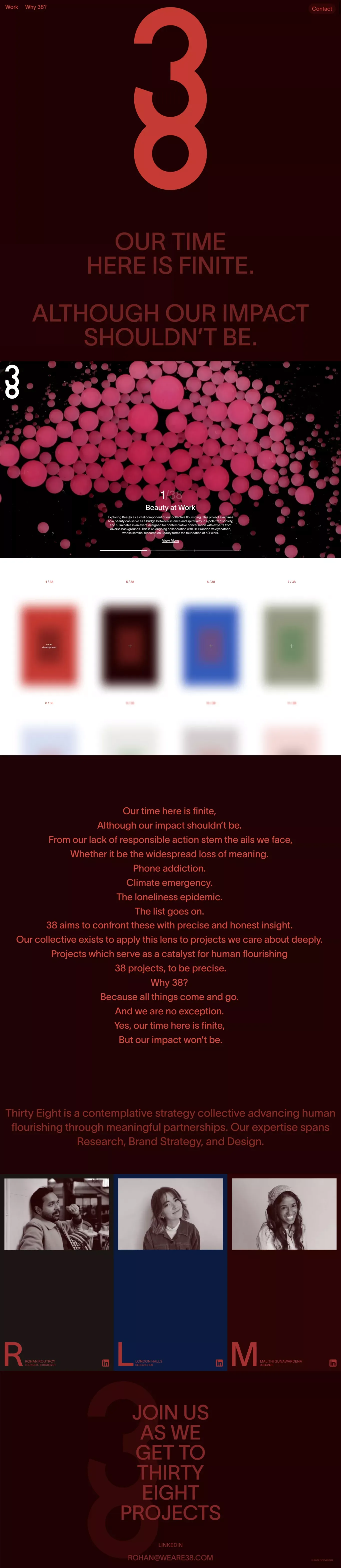 Studio 38 portfolio page screenshot showcasing Design design