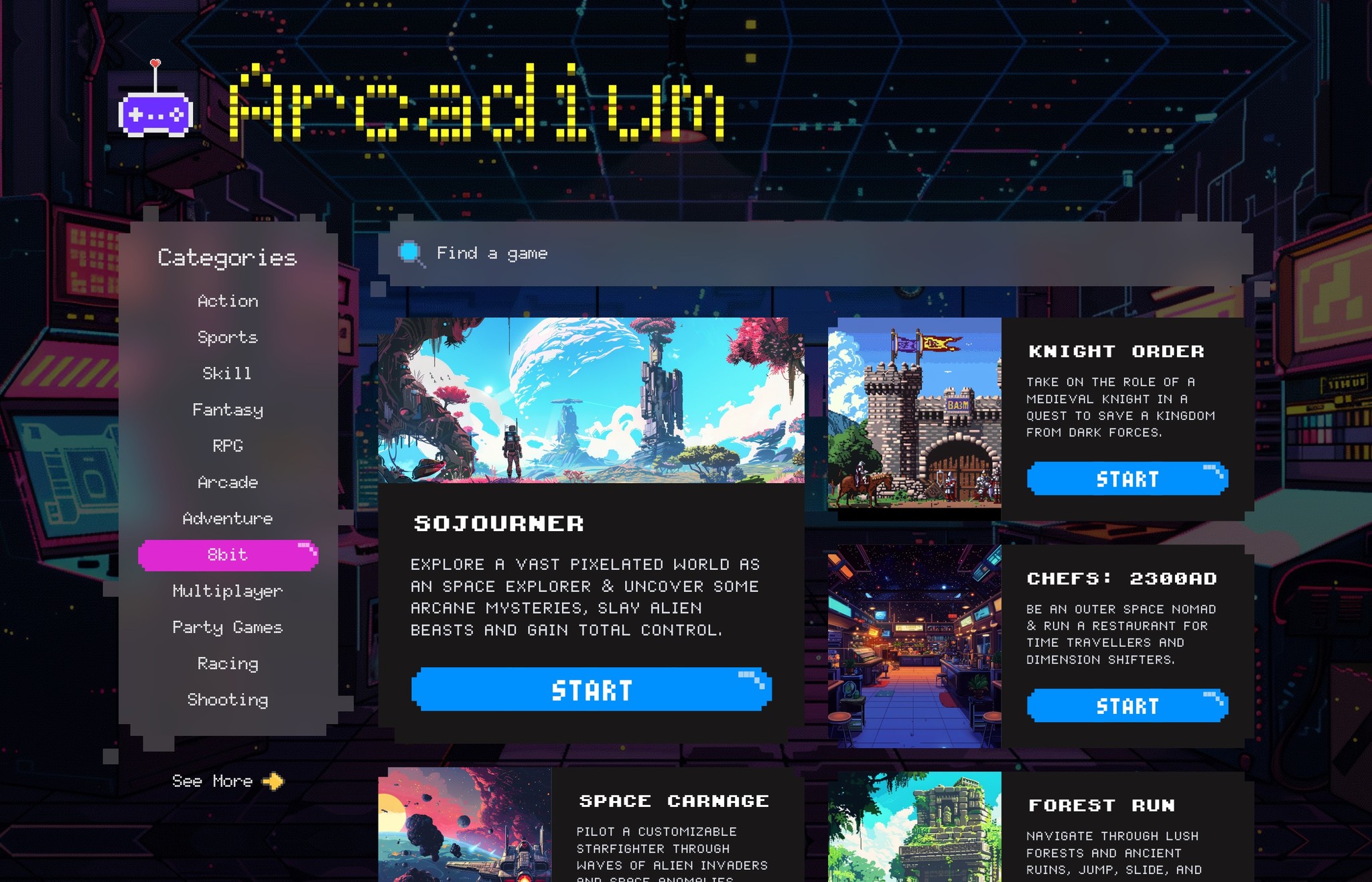 Web Design for an on-line arcade site