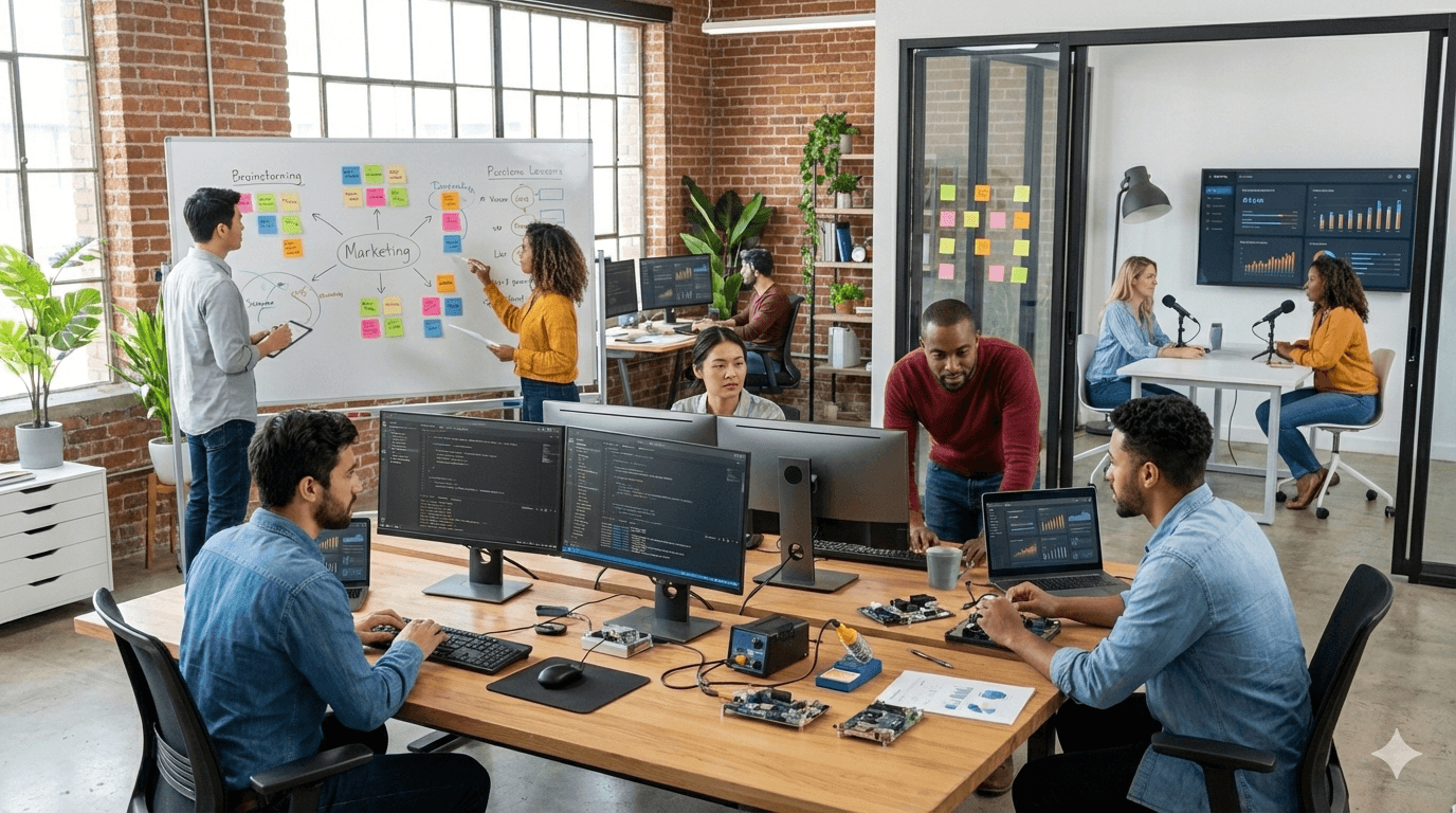 personnes travaillant sur differentes thematiques