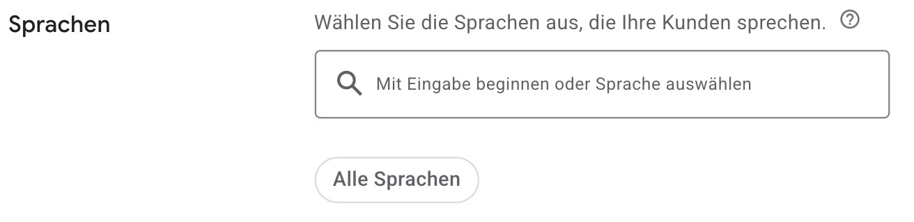 Sprachen Einstellungen in Google Ads