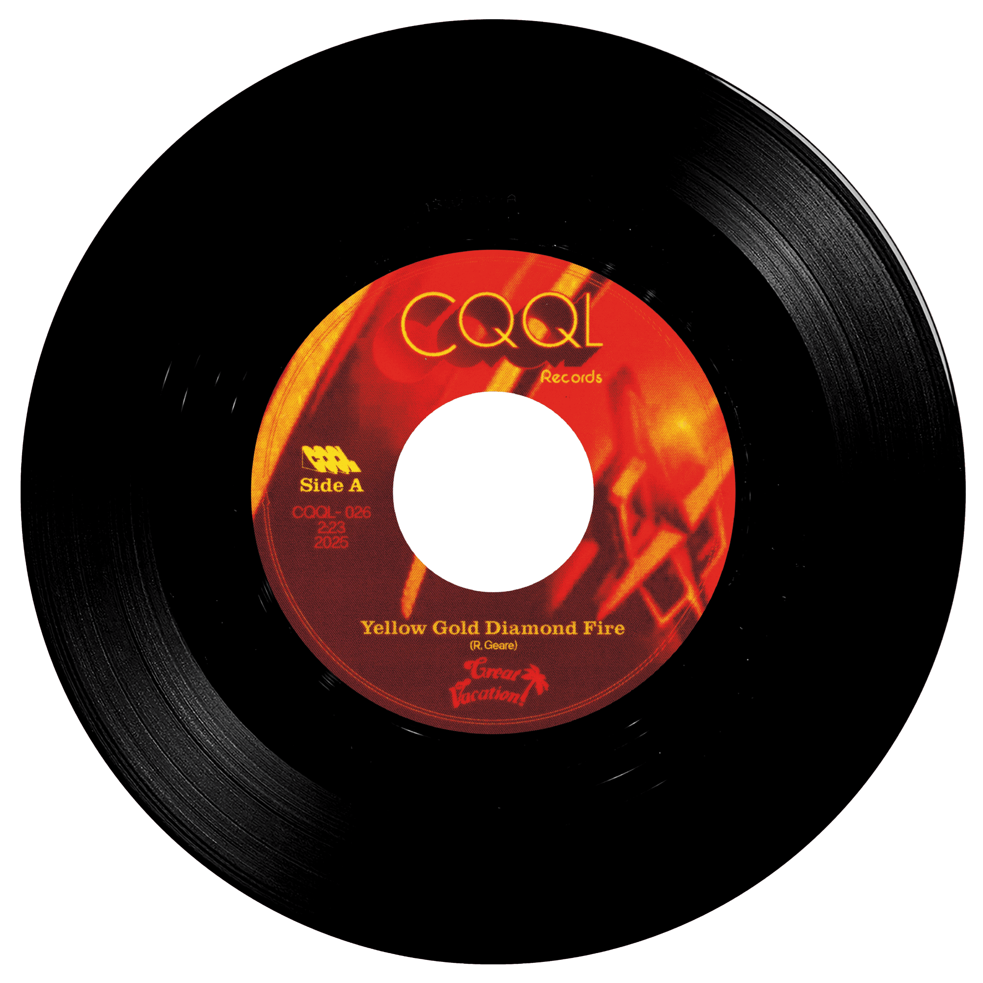Vinyl record with a red label featuring 'CQQL Records' on a white background