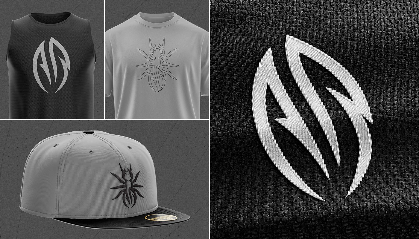 NFL QB Athony Richardson AR embem + ant logo mocked up on apparel + mesh.