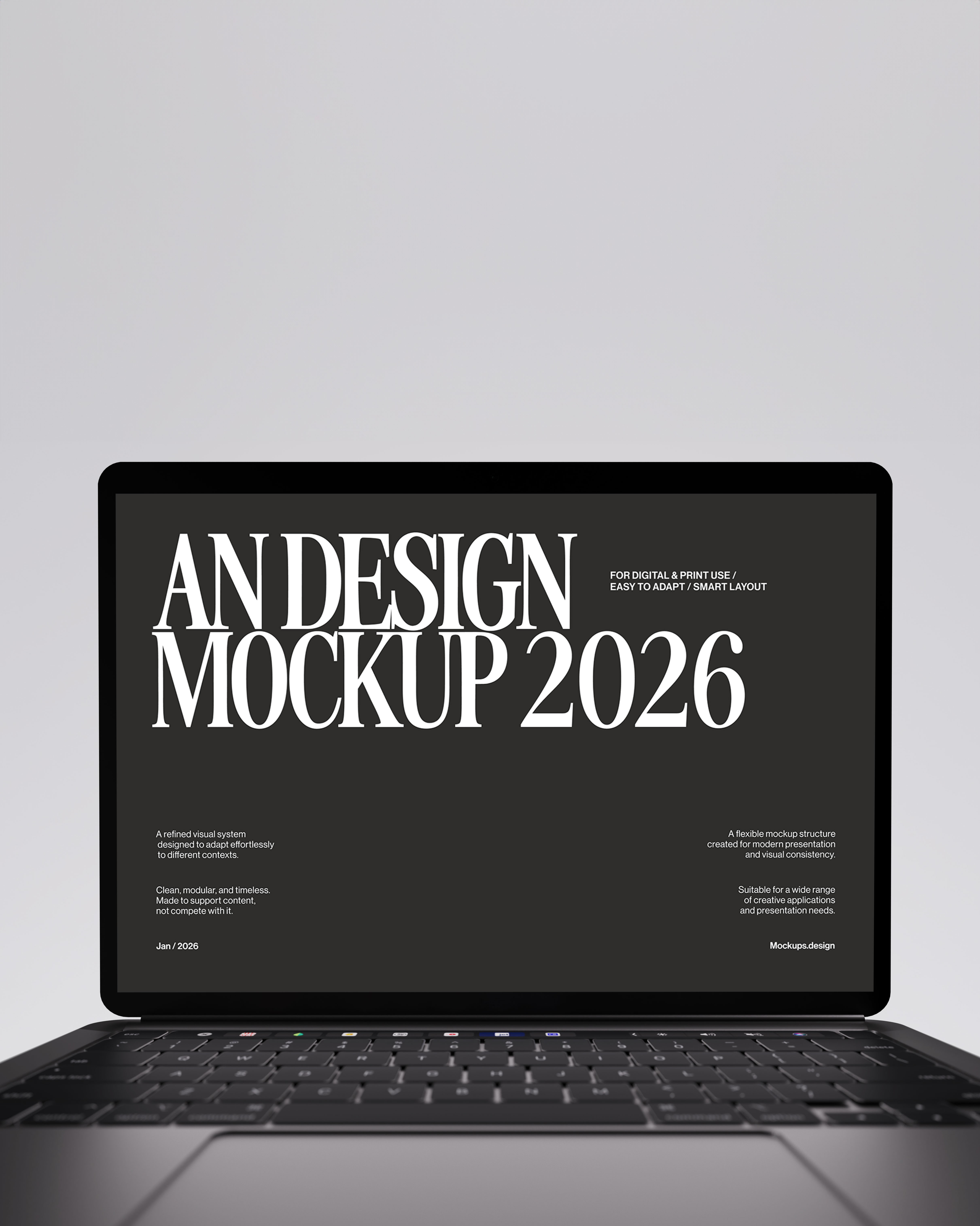 Laptop mockup with minimal background, clean studio setup