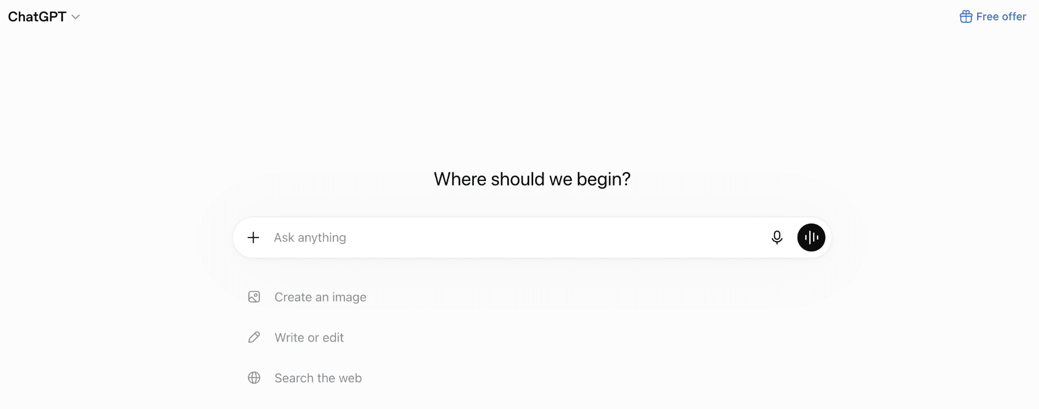 ChatGPT AI assistant homepage