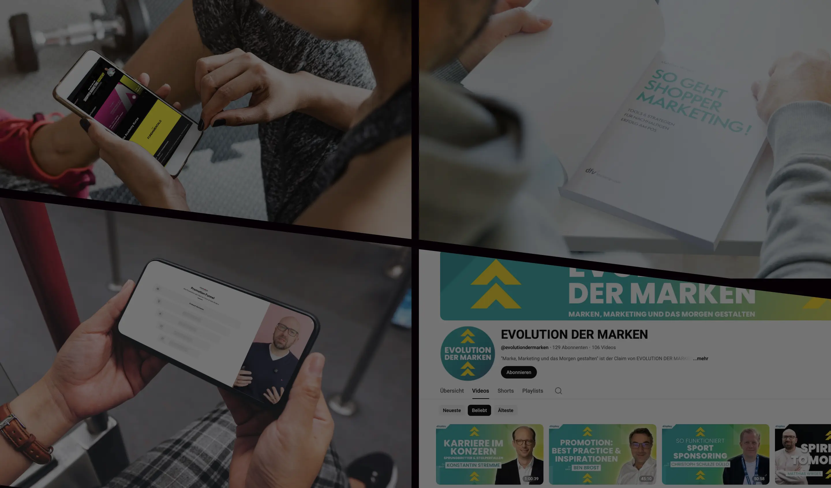 4 verschiedene Bildauschnitte mit verschiedenen Einblicken in das Programm