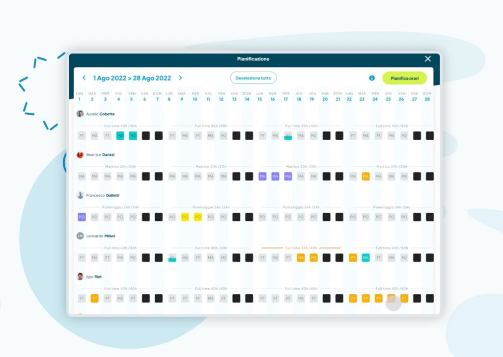 Immagine del calendario per la pianificazione visuale di Fluida