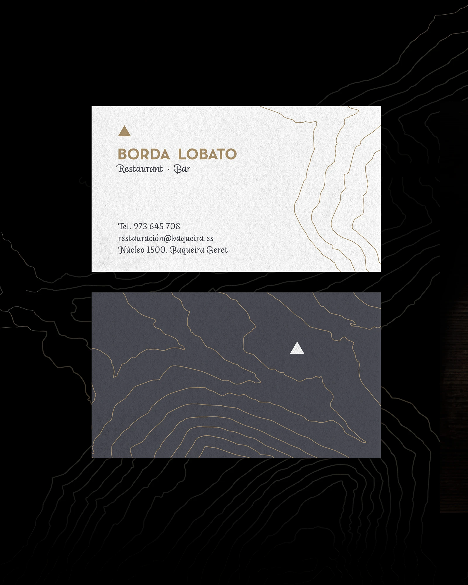 Borda Lobato business cards in cream and slate, brand identity design by Sebastian Saavedra