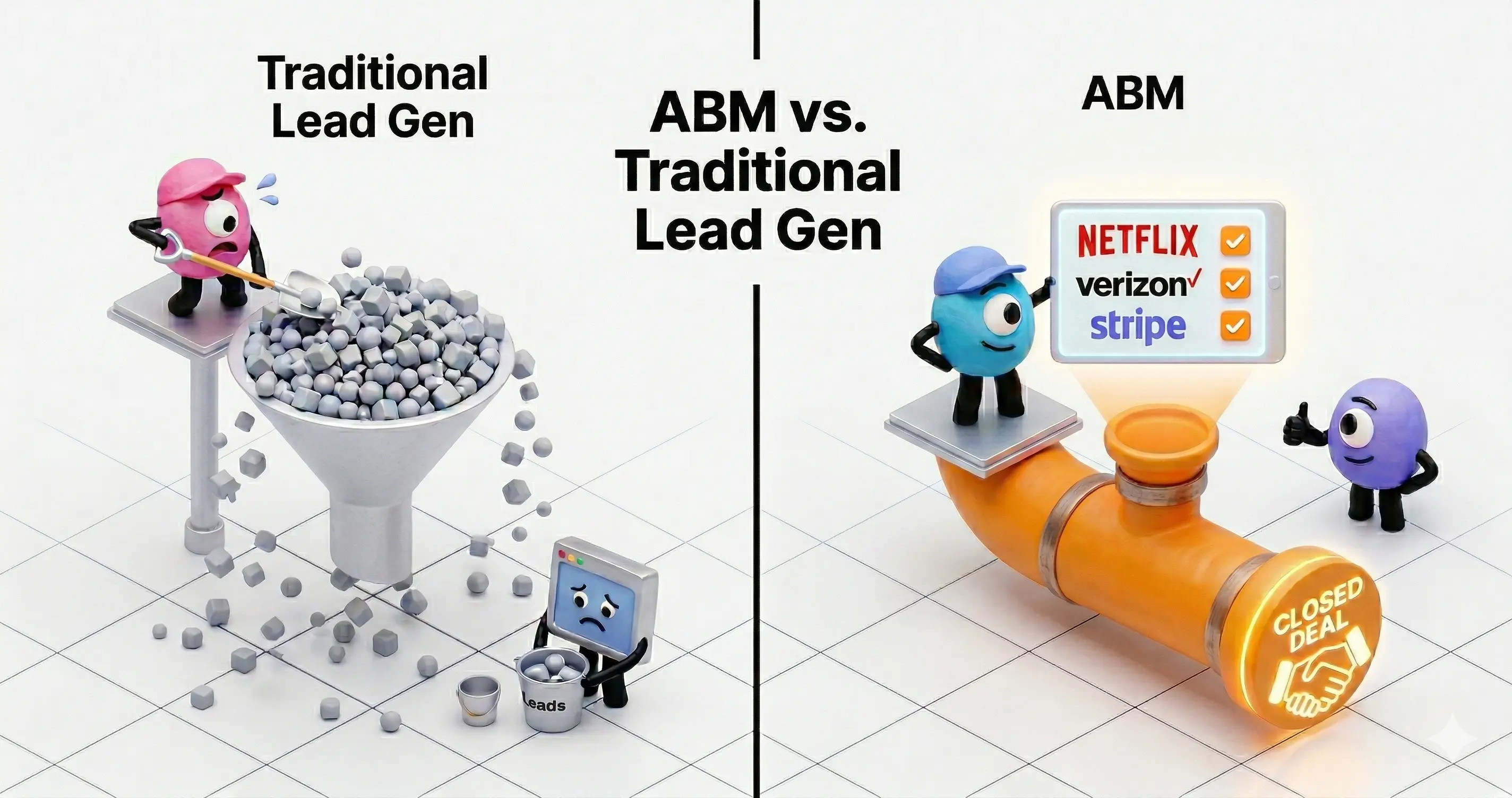 ABM guide hero image showing targeted vs broadcast B2B marketing