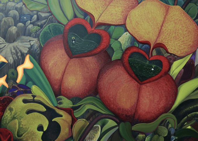 herd of sheep on road painting