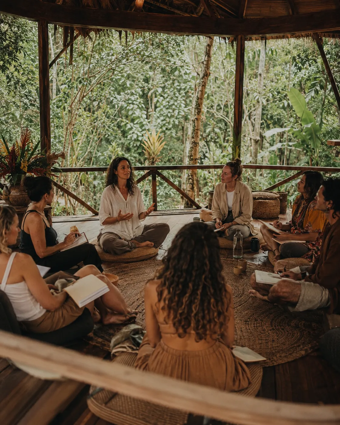 Participants taking part in guided self-awareness training during the retreat