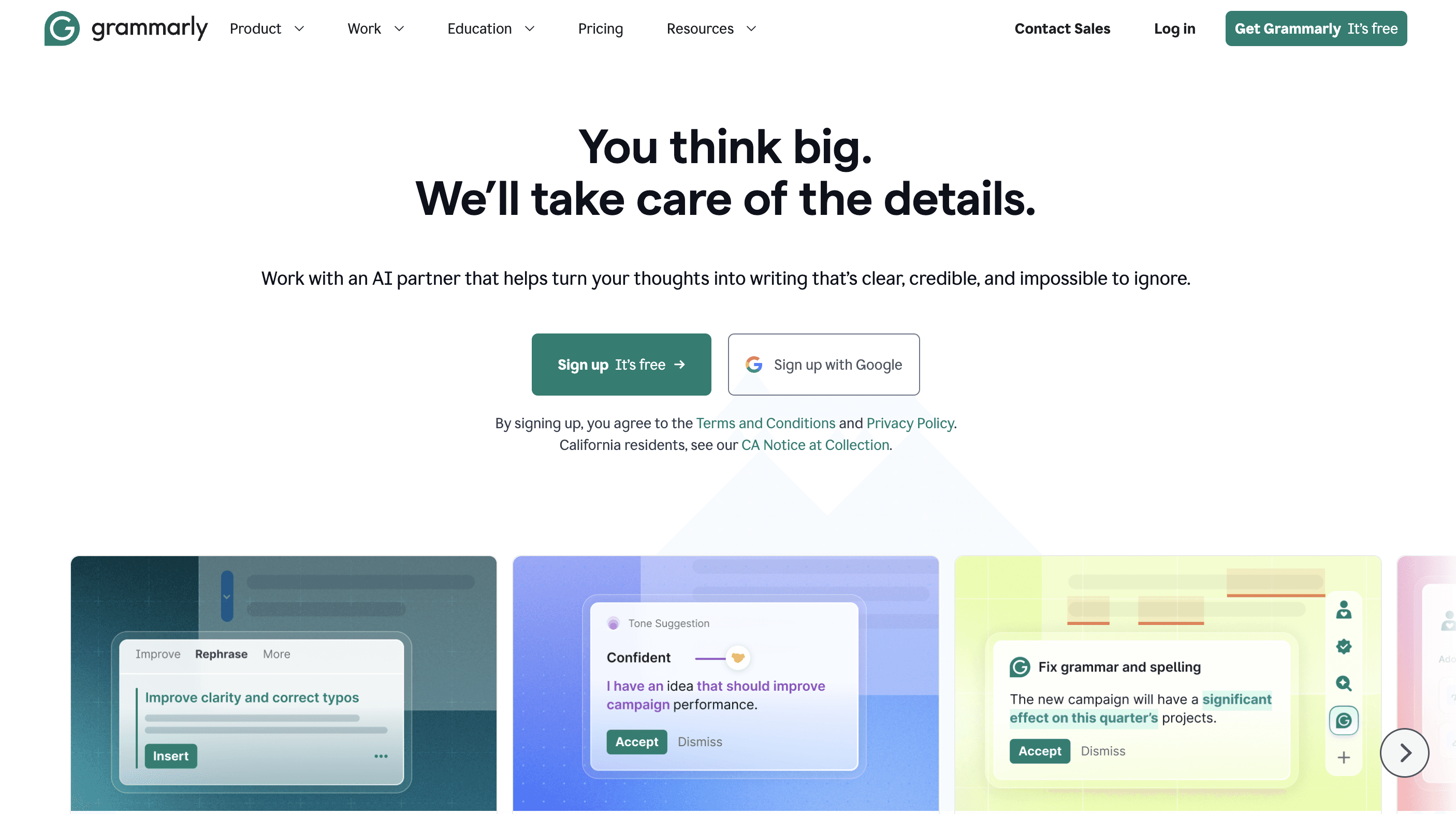 Grammarly interface showing writing improvement and grammar suggestions