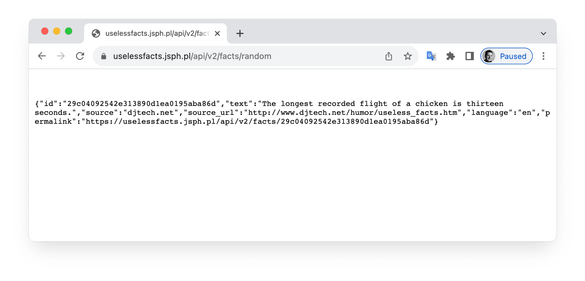 “Useless Facts” request URL.