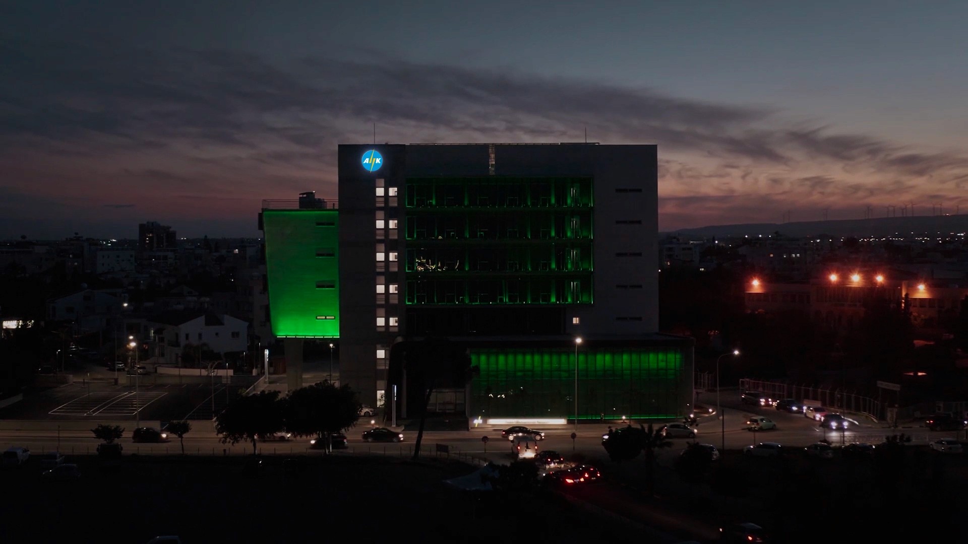 The new building of Electricity of Cyprus in Larnaca during blue hour for the needs of corporate videography