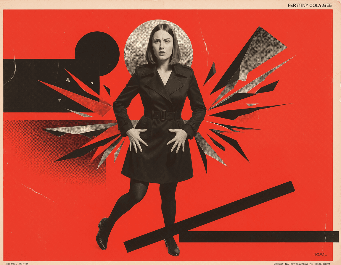 a woman with shock expression, old retro style