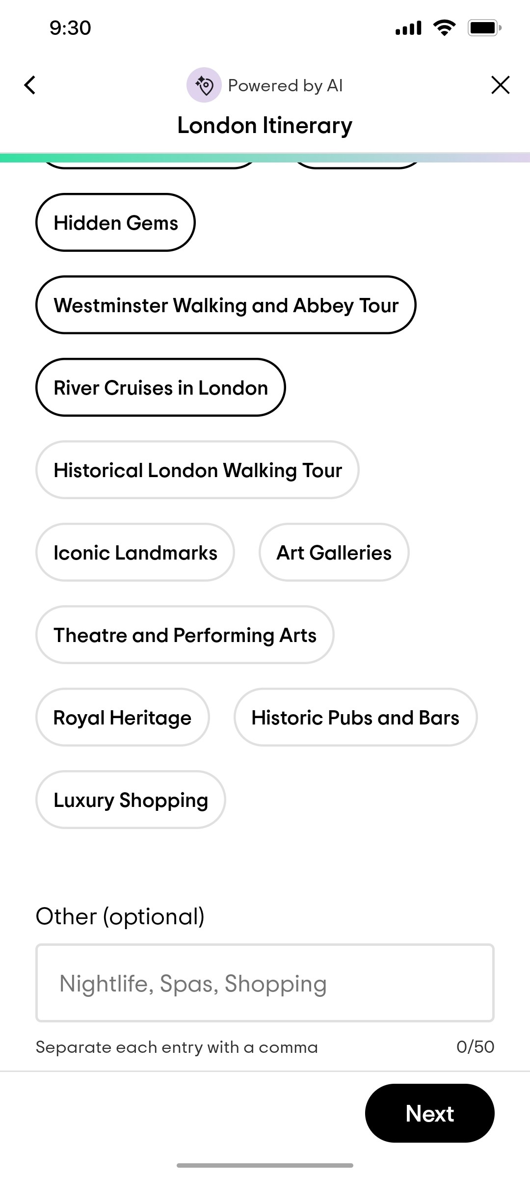 Tripadvisor Option Page Screen