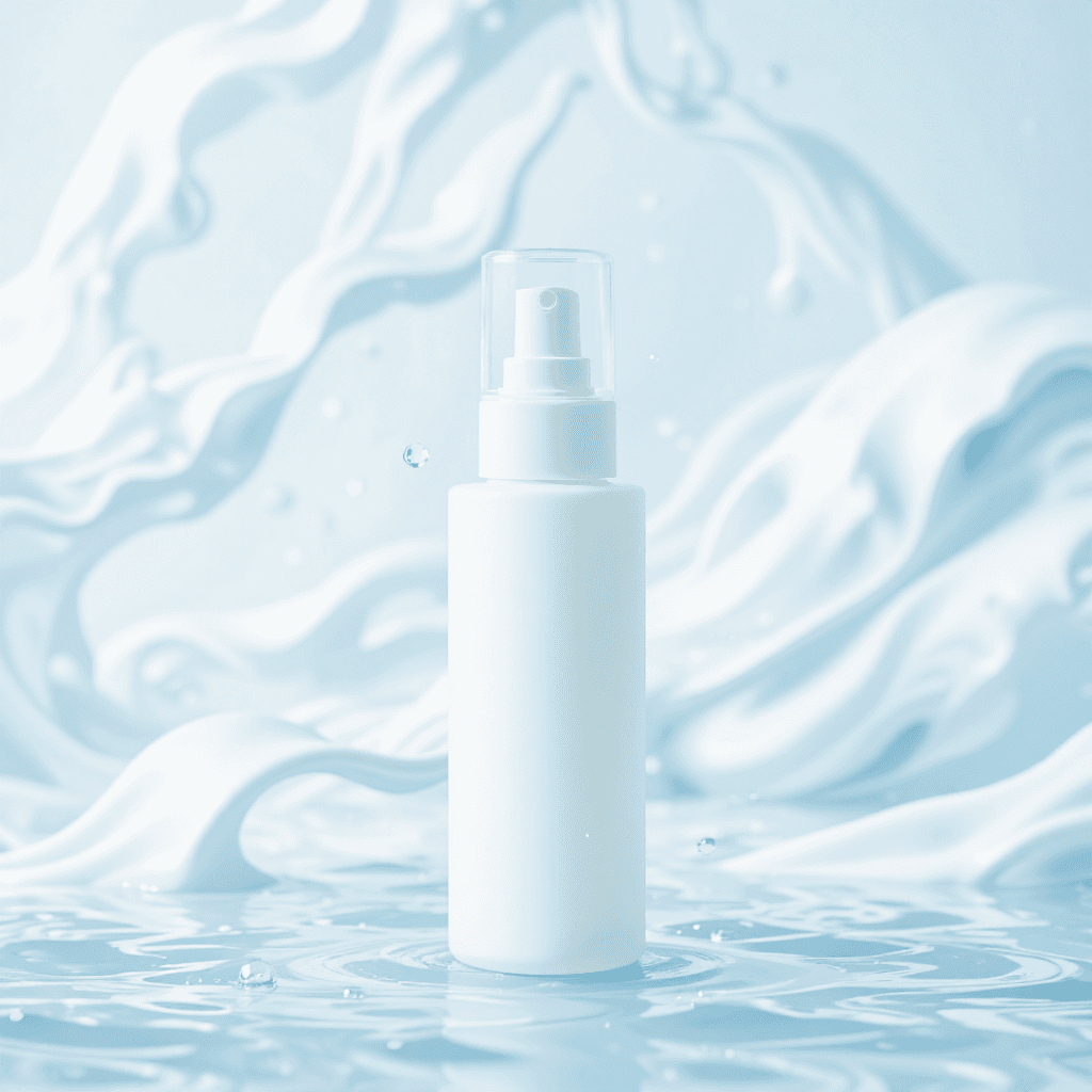 product photography of a bottle of calming glow mist for skincare