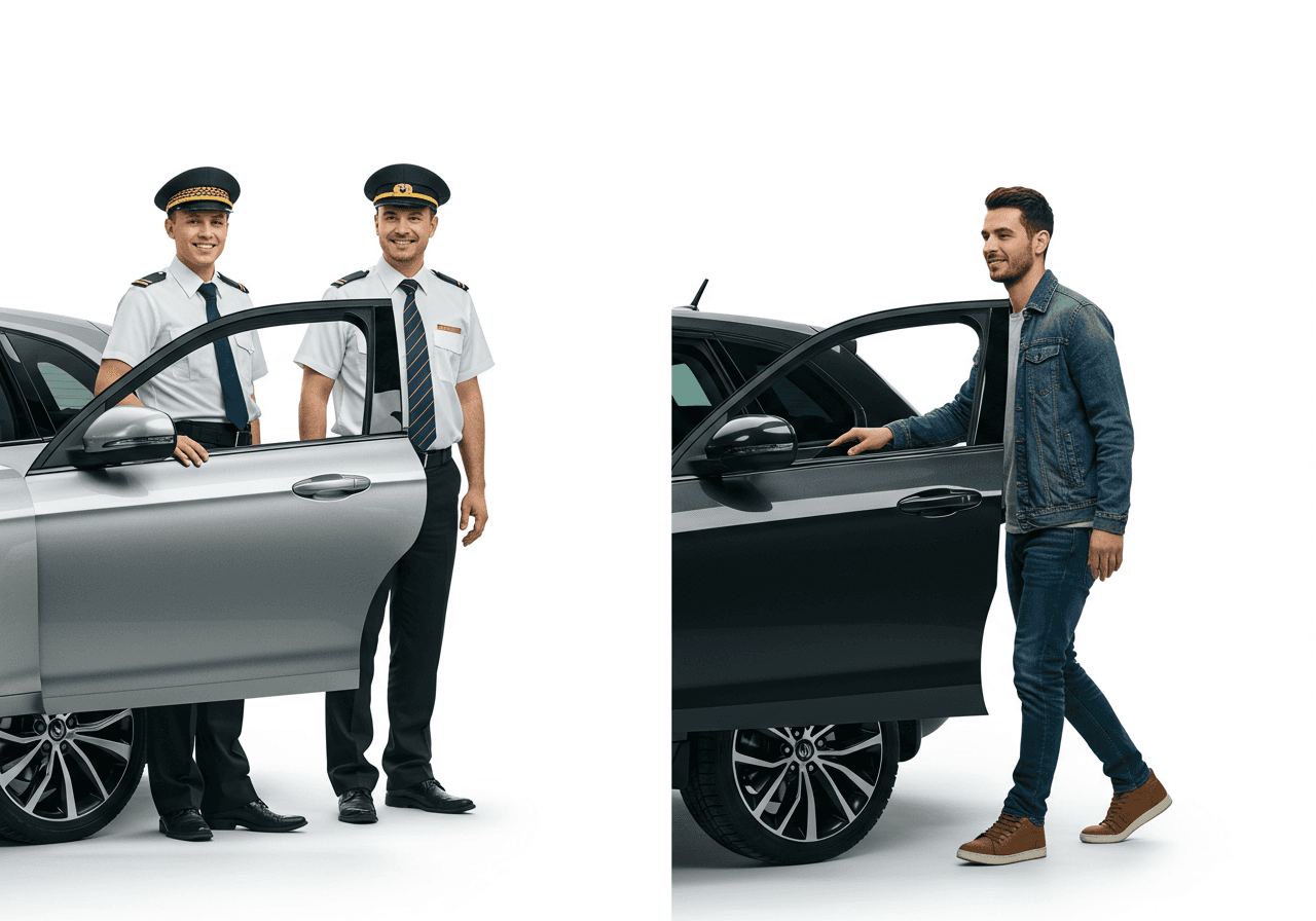 Professional driver opening the car door for a passenger