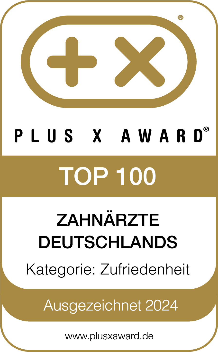Dr. Jürgen Pink Plus x Award - Top 100 Zahnärzte Deutschlands - Kategorie Zufriedenheit - Auszeichnung 2024