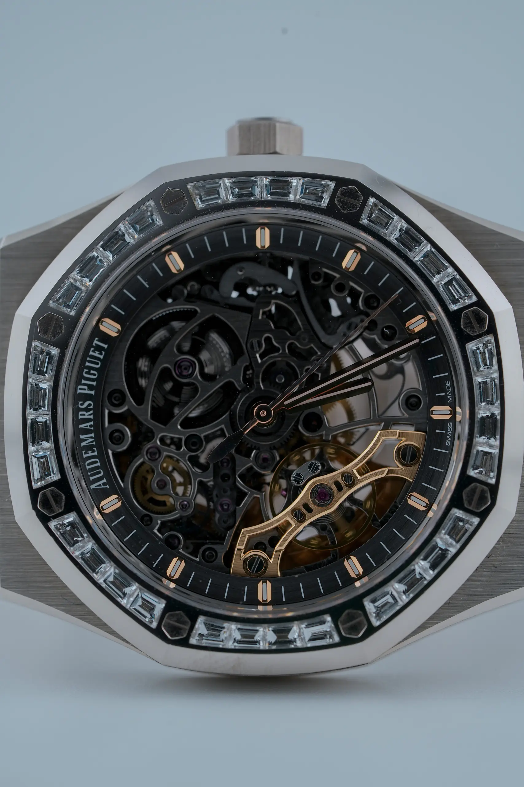 Audemars Piguet Royal Oak Double Balance Wheel Openworked 15412BC face-on view of the dial and bezel
