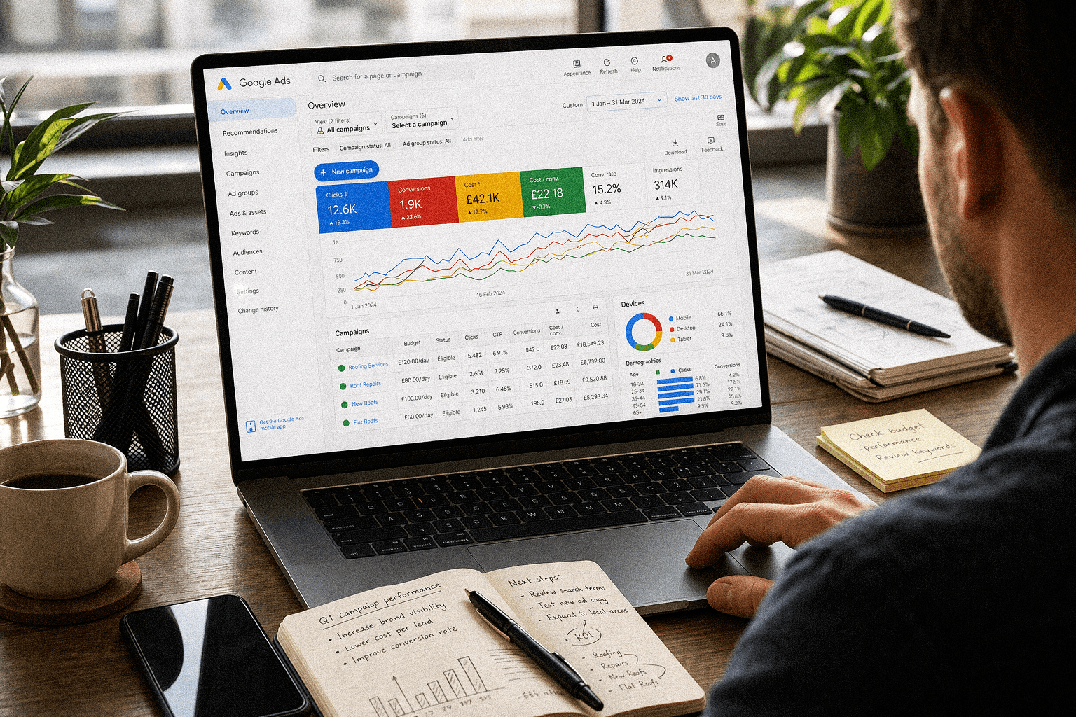Amber Roofs — Google Ads, +37% leads