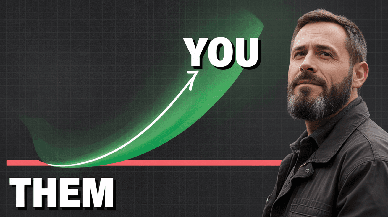 Alex Hormozi-style wealth advice thumbnail with rising green YOU chart and flat red THEM line