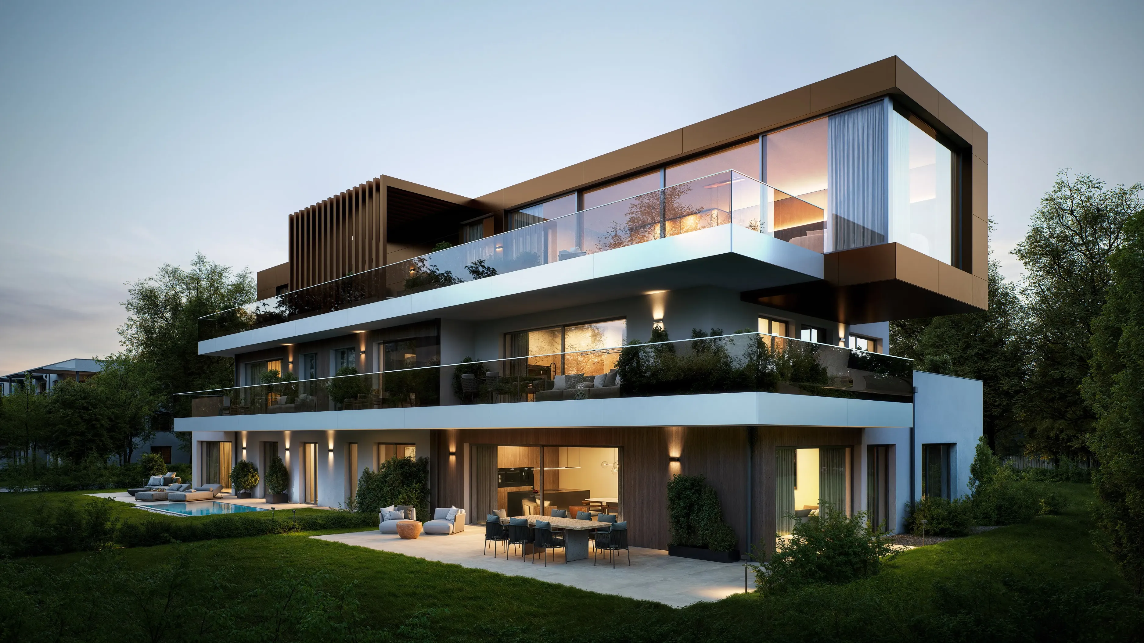 Render eines modernen Hauses