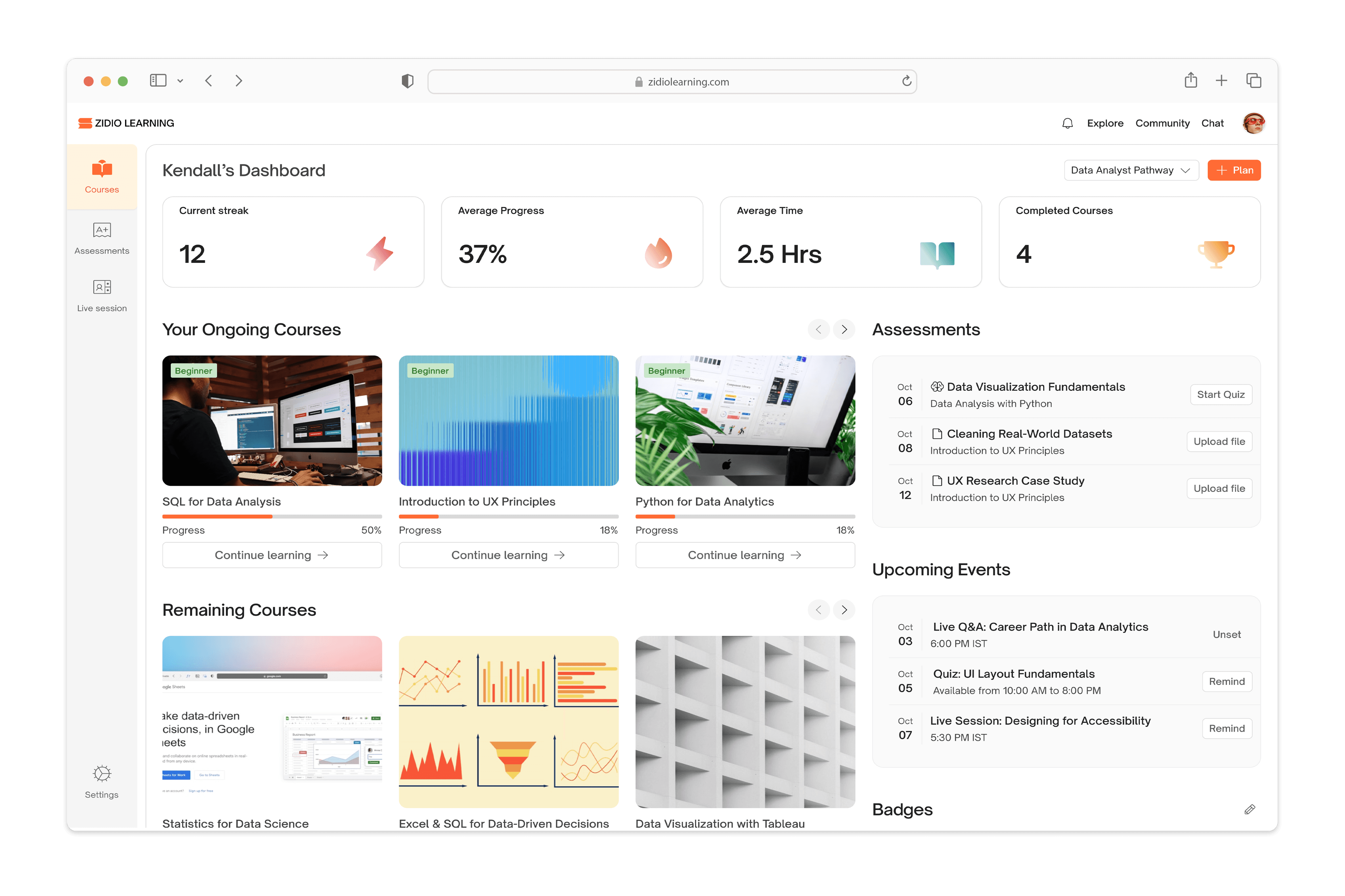 Student dashboard-hi-fi mockup