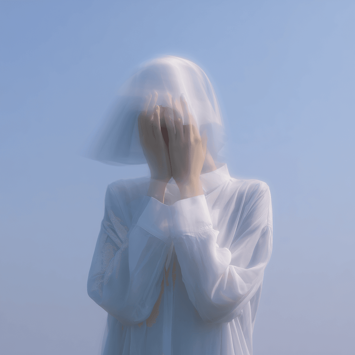 Minimalist black quadcopter drone suspended in a gallery-like space, with hanging cylindrical light elements and a monochrome gray background.